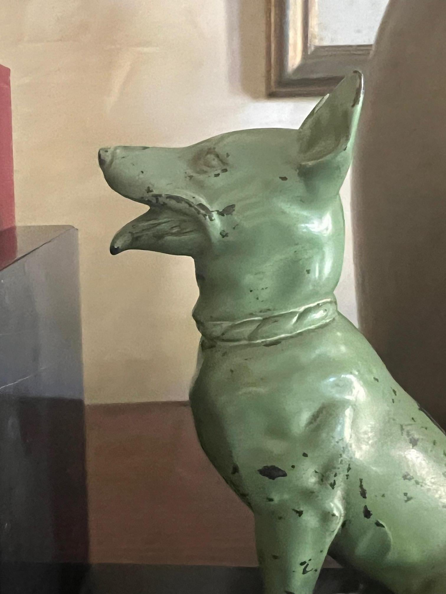 Cast Iron Seated Dogs on Black Marble Bookends, Set of 2, c. 1940's In Good Condition In Ross, CA
