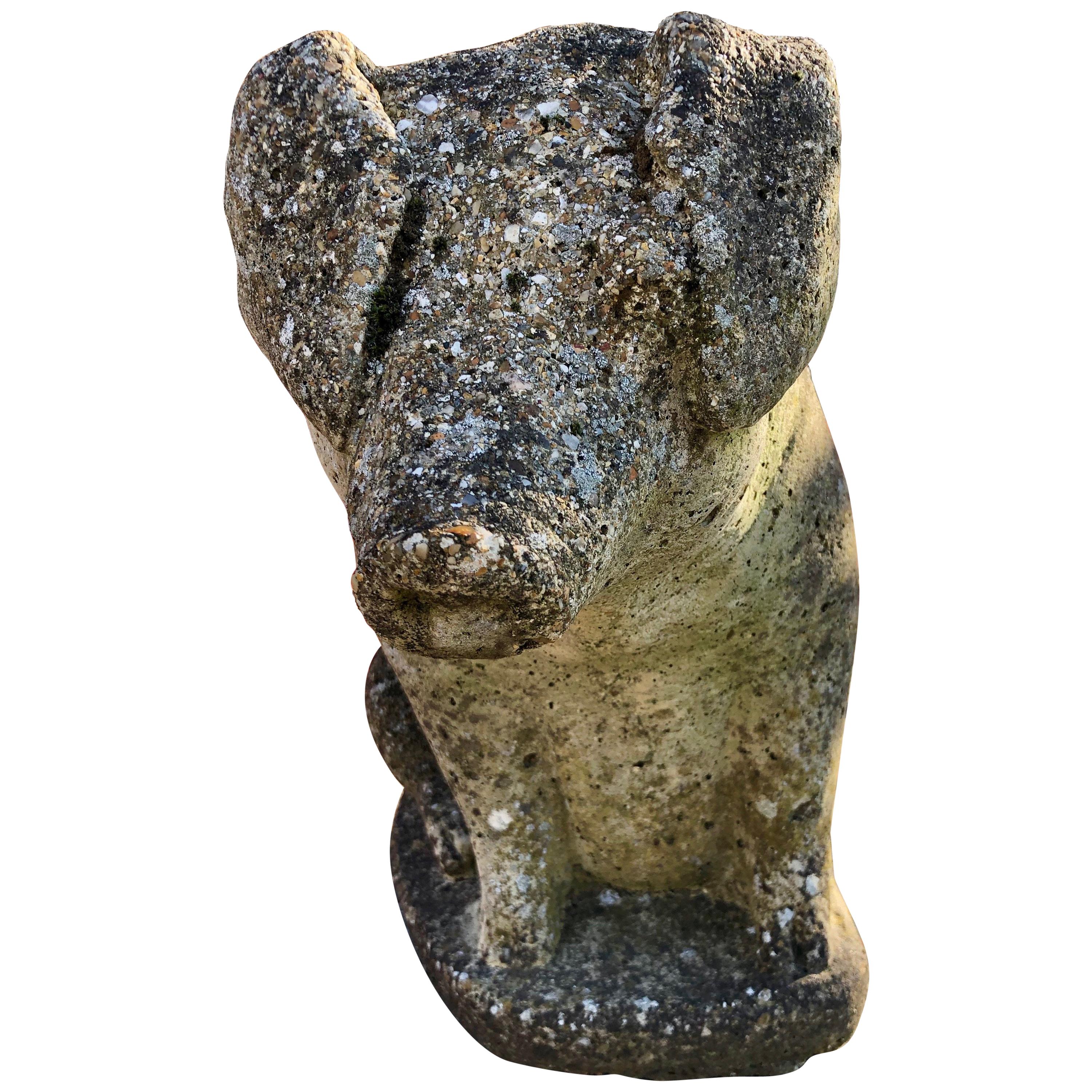 Seated English Cast Stone Pig with Beautiful Patina