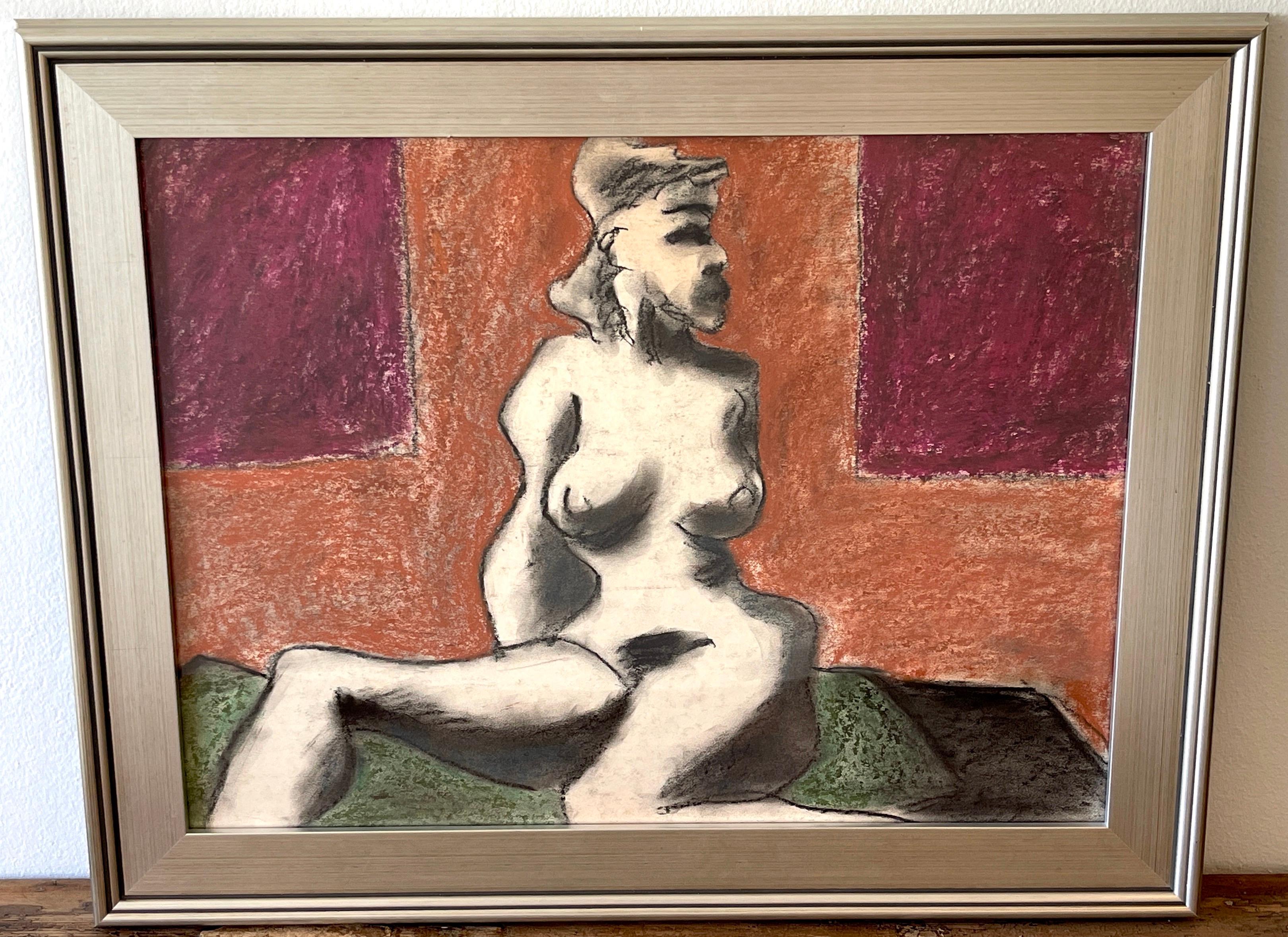 'Seated Female Nude' oil/mixed media on paper, 1960s by Douglas D. Peden 
USA, 1933-2015, Listed Modern Painter, Mathematician & Scholar
Oil/Mixed Media on Paper 
Signed in Pencil on Back 'Douglas Peden' 
This work measures 18-Inches x 24-Inches