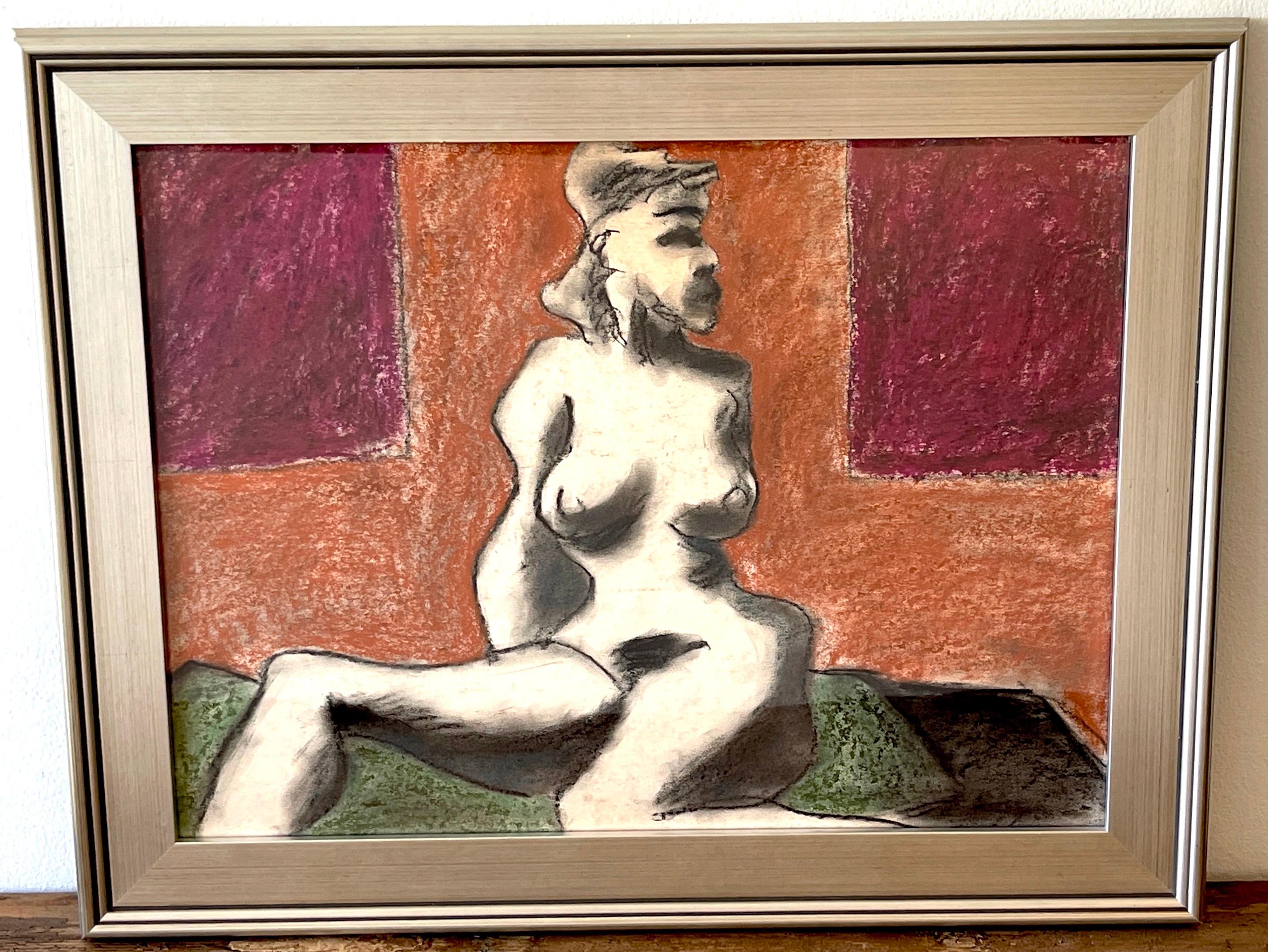 Moderne  Femme nue assise , huile/mdia mixte sur papier de Douglas D. Peden, annes 1960 en vente
