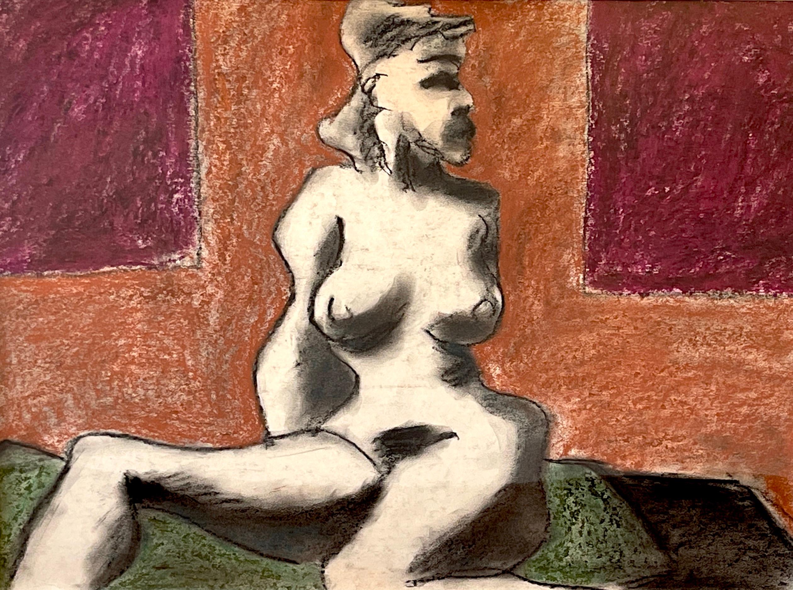 Américain  Femme nue assise , huile/mdia mixte sur papier de Douglas D. Peden, annes 1960 en vente