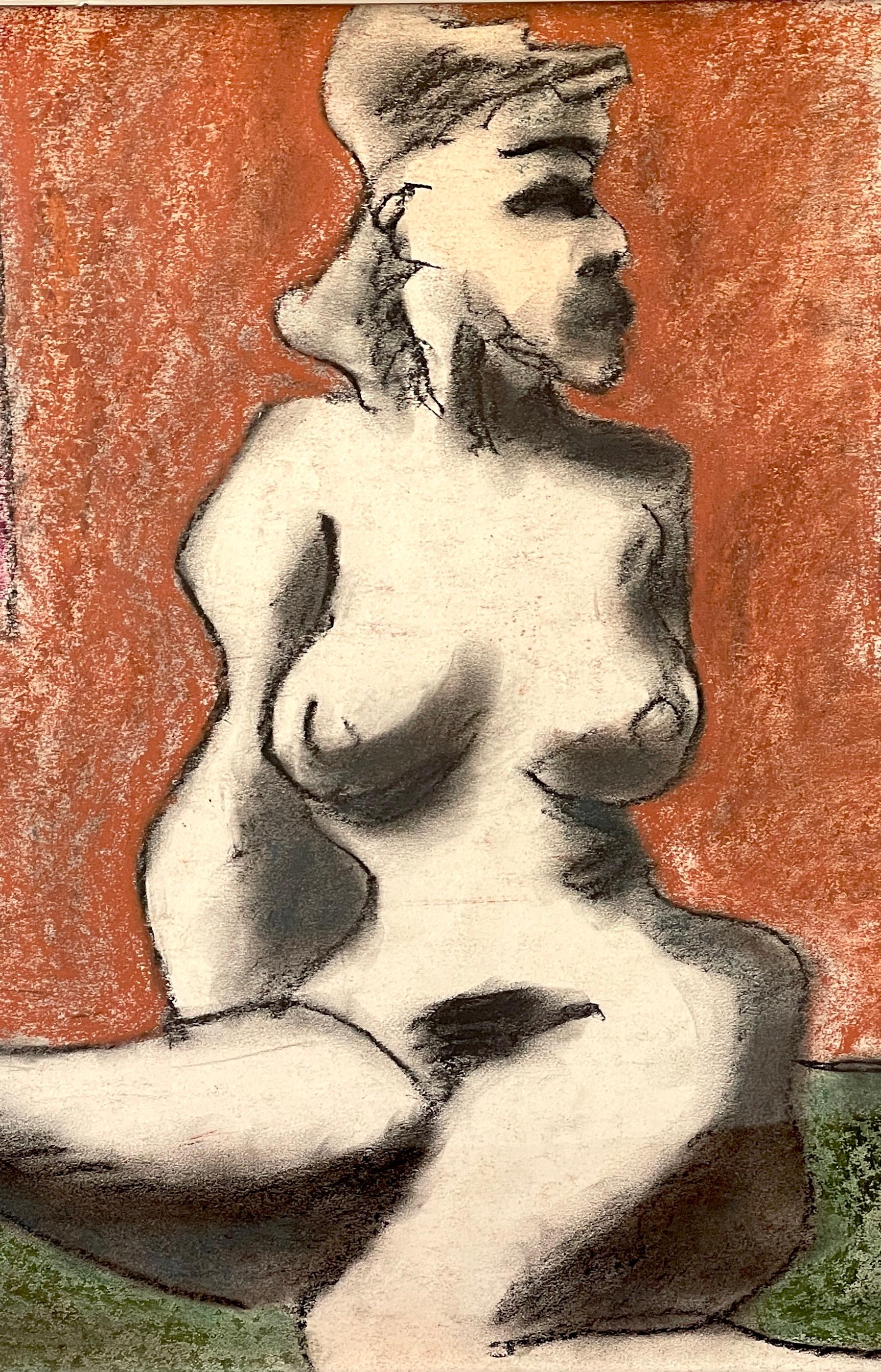 Silvered 'Seated Female Nude' Oil/Mixed Media on Paper, 1960s by Douglas D. Peden For Sale