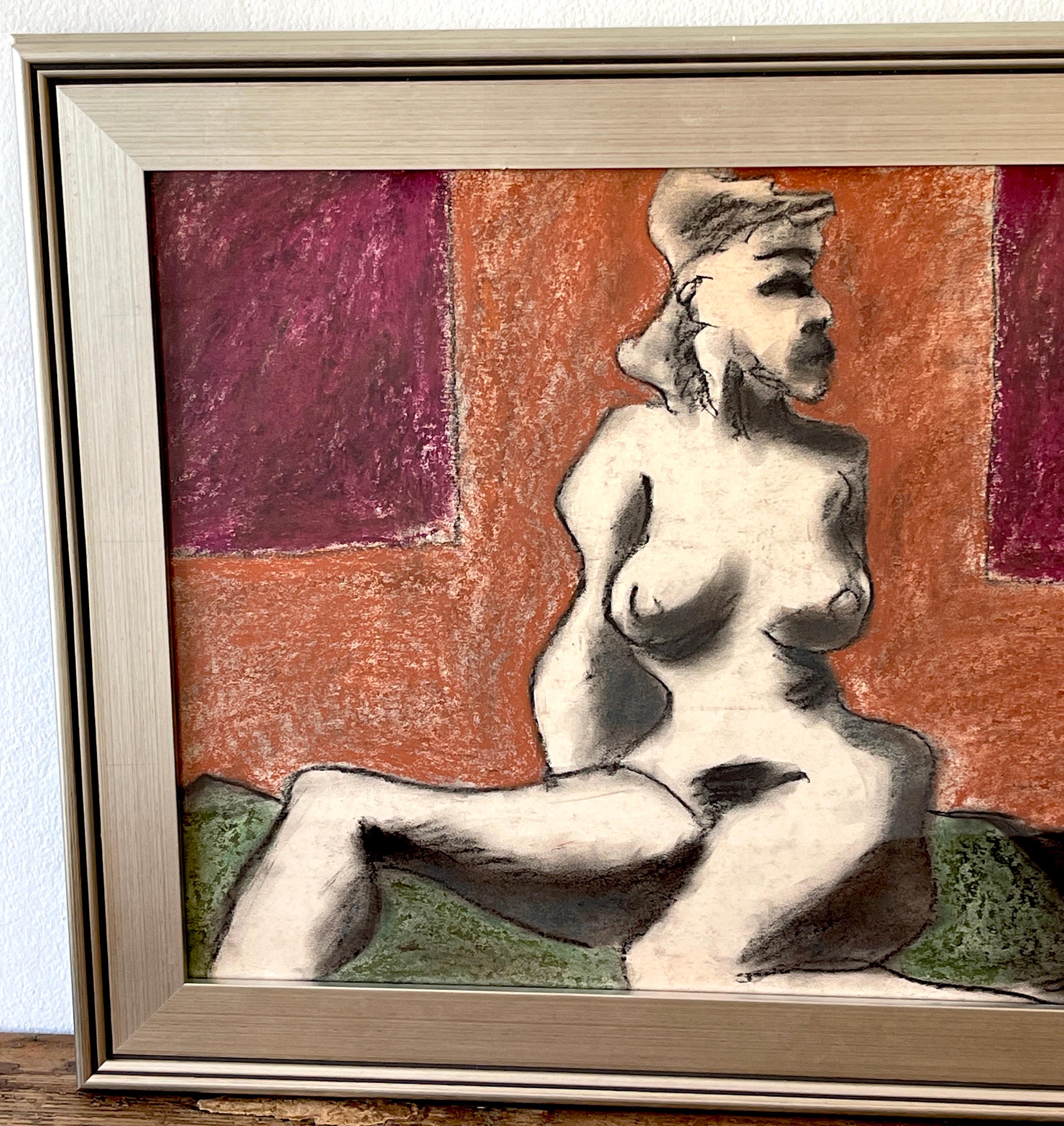  Femme nue assise , huile/mdia mixte sur papier de Douglas D. Peden, annes 1960 Bon état - En vente à West Palm Beach, FL
