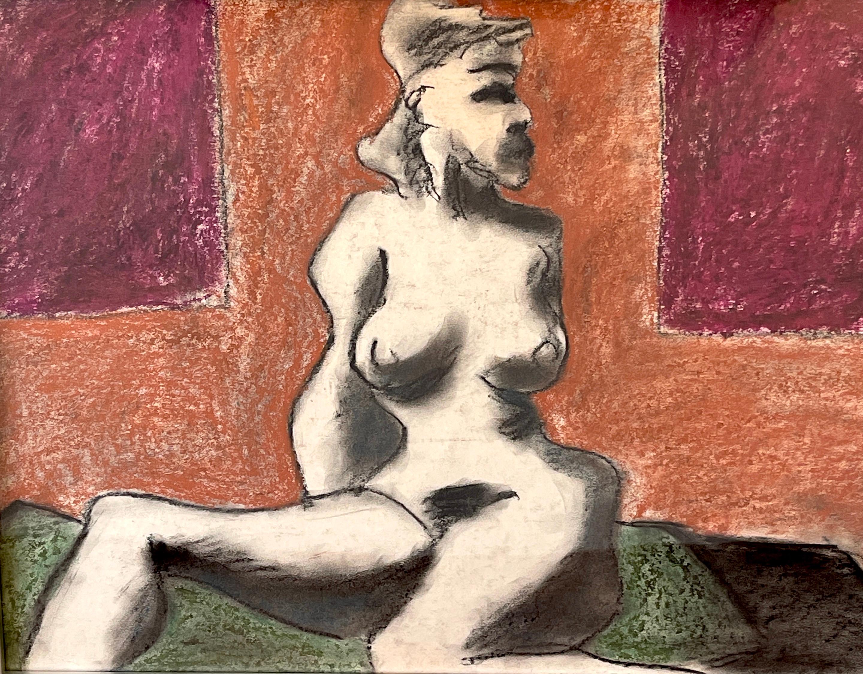 Milieu du XXe siècle  Femme nue assise , huile/mdia mixte sur papier de Douglas D. Peden, annes 1960 en vente