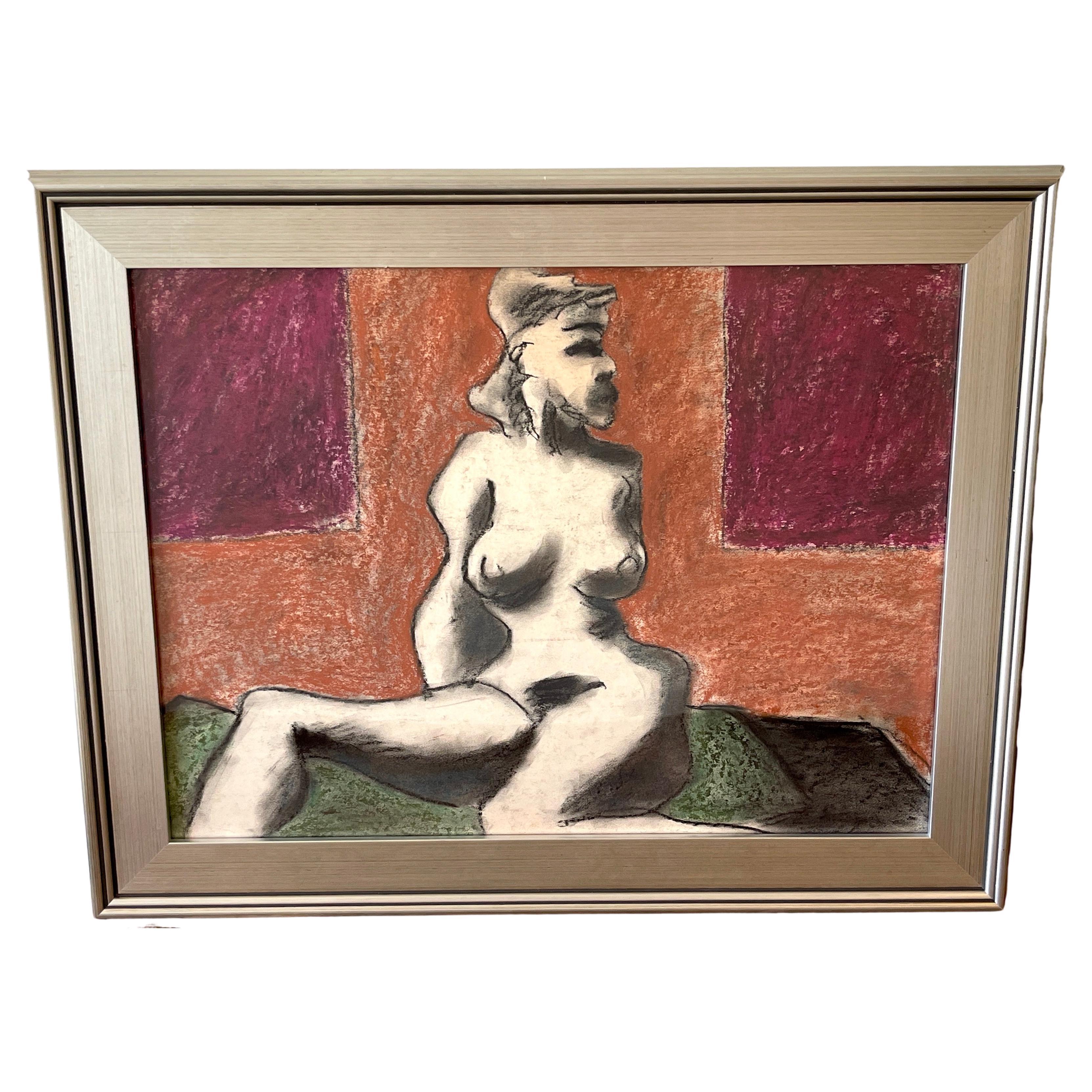 'Seated Female Nude' Oil/Mixed Media on Paper, 1960s by Douglas D. Peden For Sale