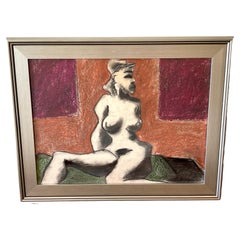 Vintage 'Seated Female Nude' Oil/Mixed Media on Paper, 1960s by Douglas D. Peden