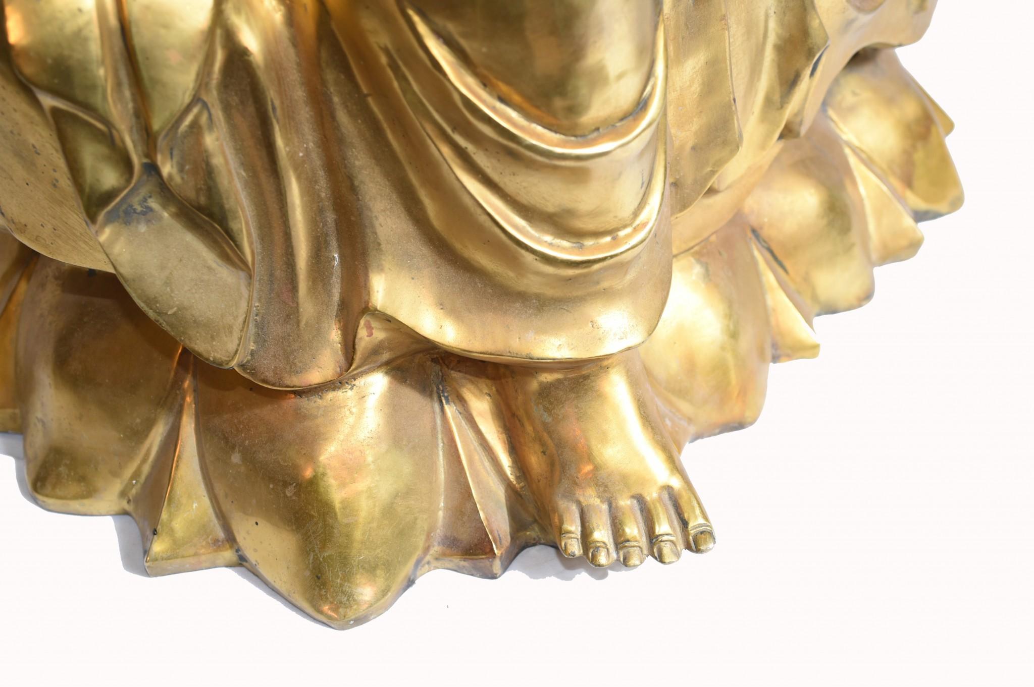Seated Golden Buddha Statue Nepalese Meditation Bronze Sculpture For Sale 6