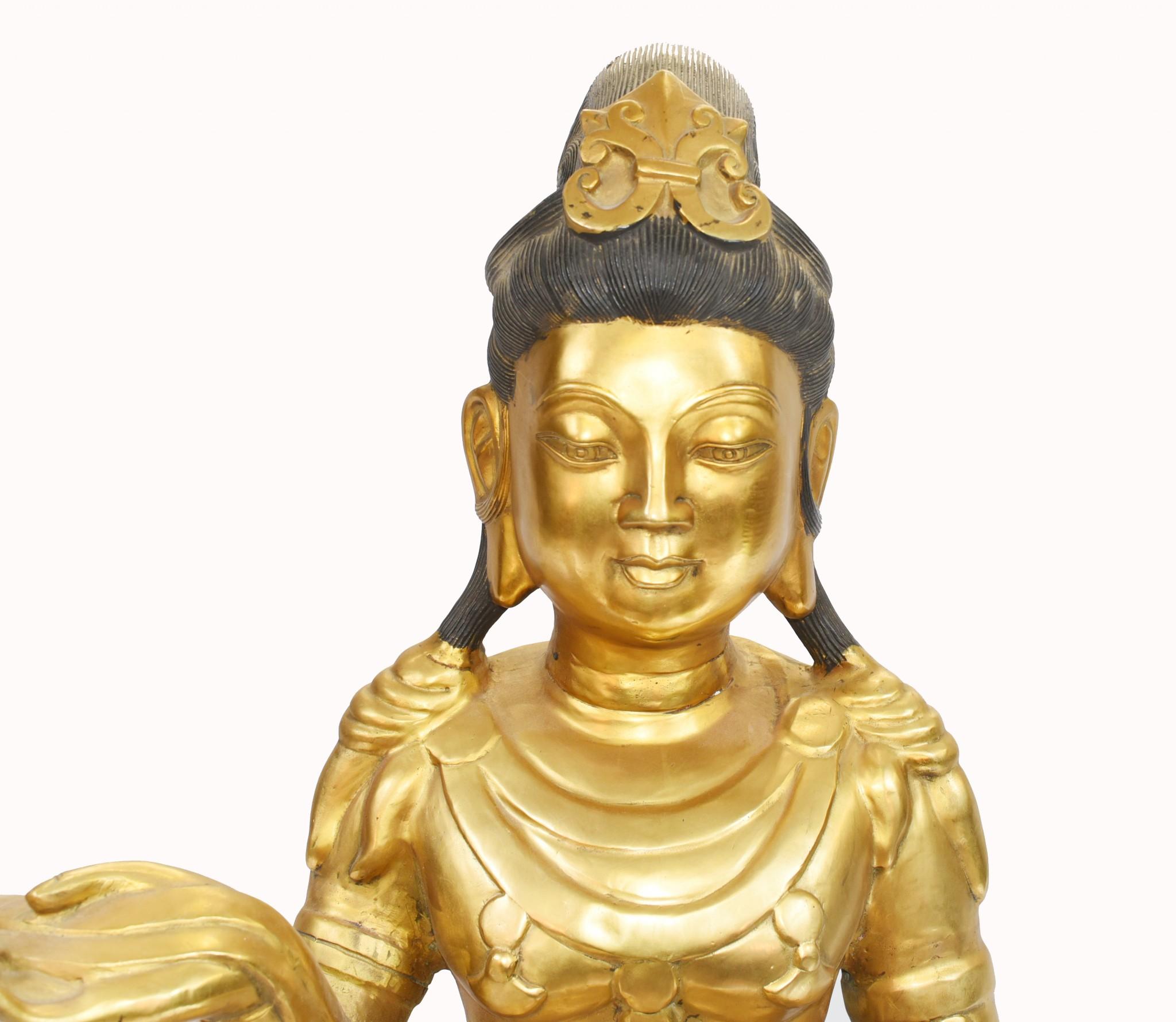 Seated Golden Buddha Statue Nepalese Meditation Bronze Sculpture For Sale 1