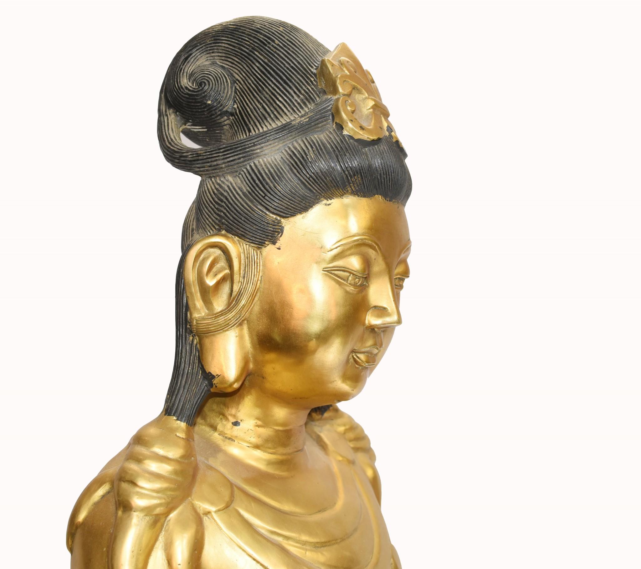 Seated Golden Buddha Statue Nepalese Meditation Bronze Sculpture For Sale 5