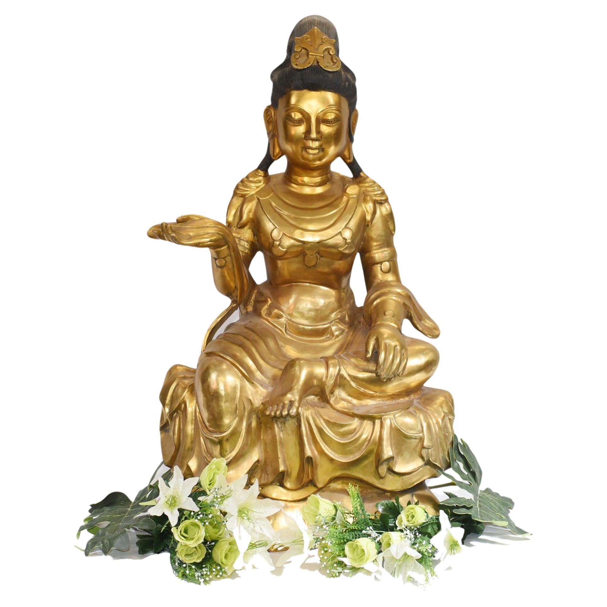 Seated Golden Buddha Statue Nepalese Meditation Bronze Sculpture For Sale