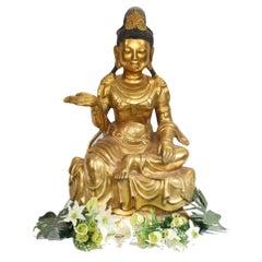 Seated Golden Buddha Statue Nepalese Meditation Bronze Sculpture
