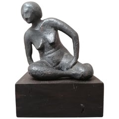 Vintage Seated Lady Lead Sculpture