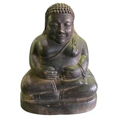 Seated Laughing Jolly Bronze Buddha Sculpture, 18th-19th Century
