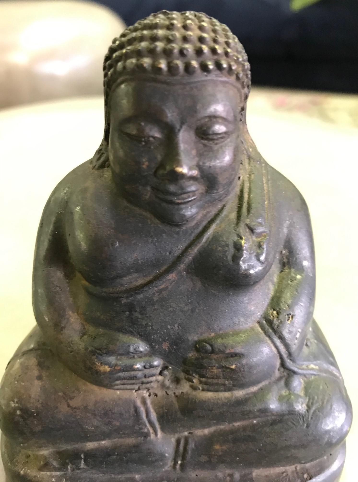 bronze seated happy buddha