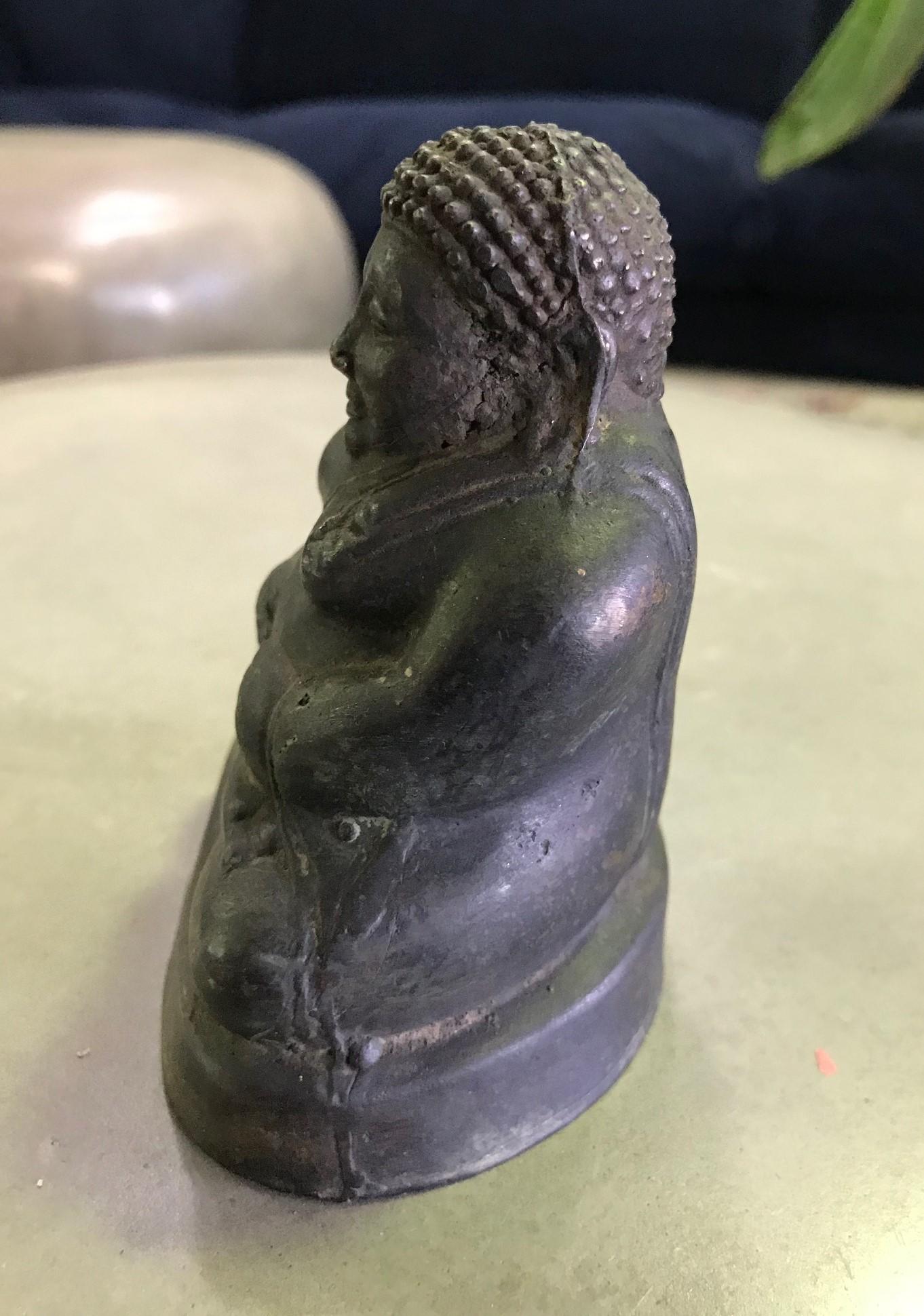 Asian Seated Laughing Jolly Bronze Buddha Sculpture, 18th-19th Century For Sale
