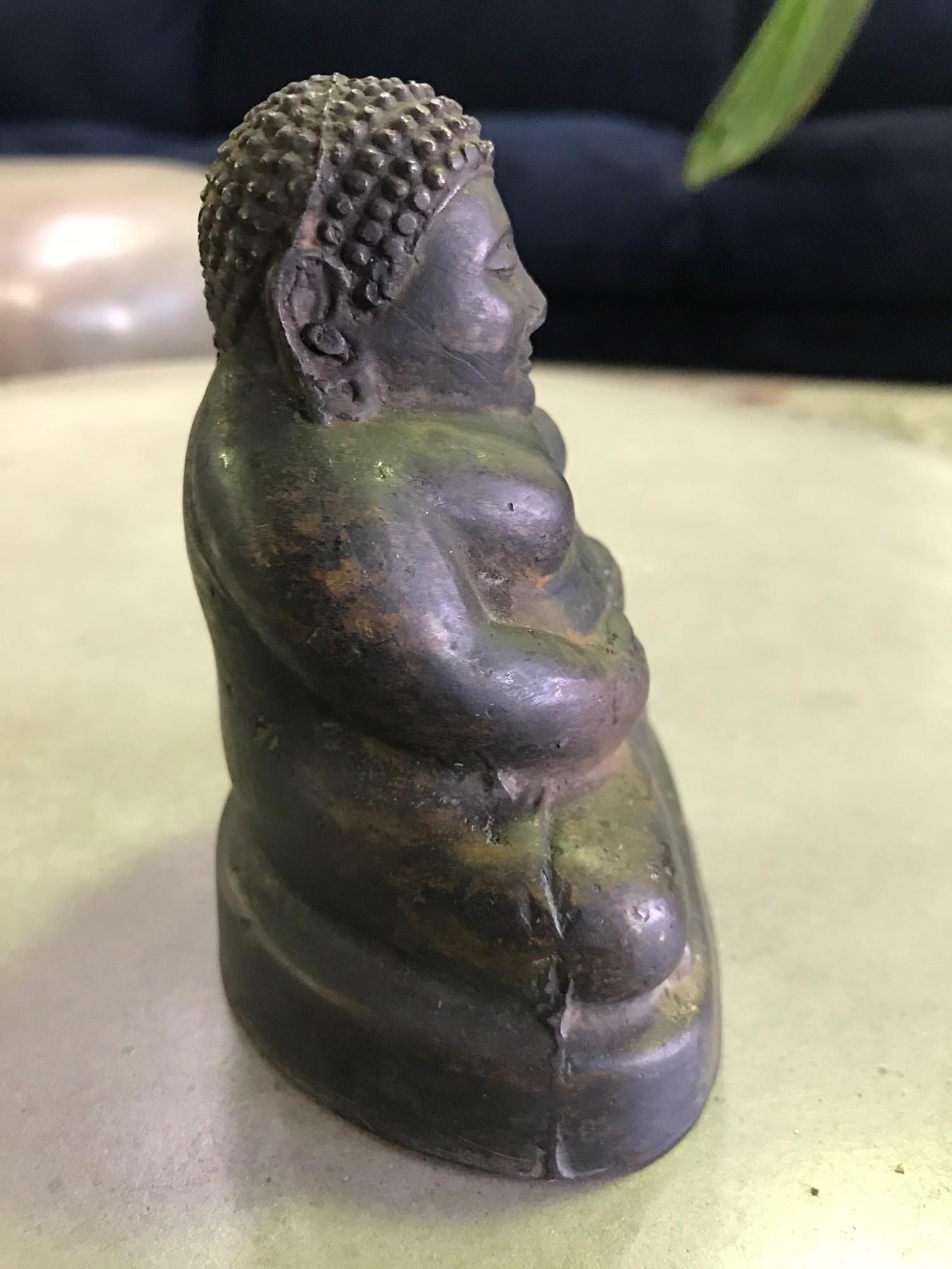Seated Laughing Jolly Bronze Buddha Sculpture, 18th-19th Century For Sale 1