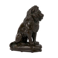 “Seated Lion” Antique French Bronze Sculpture Cast after Antoine-Louis Barye