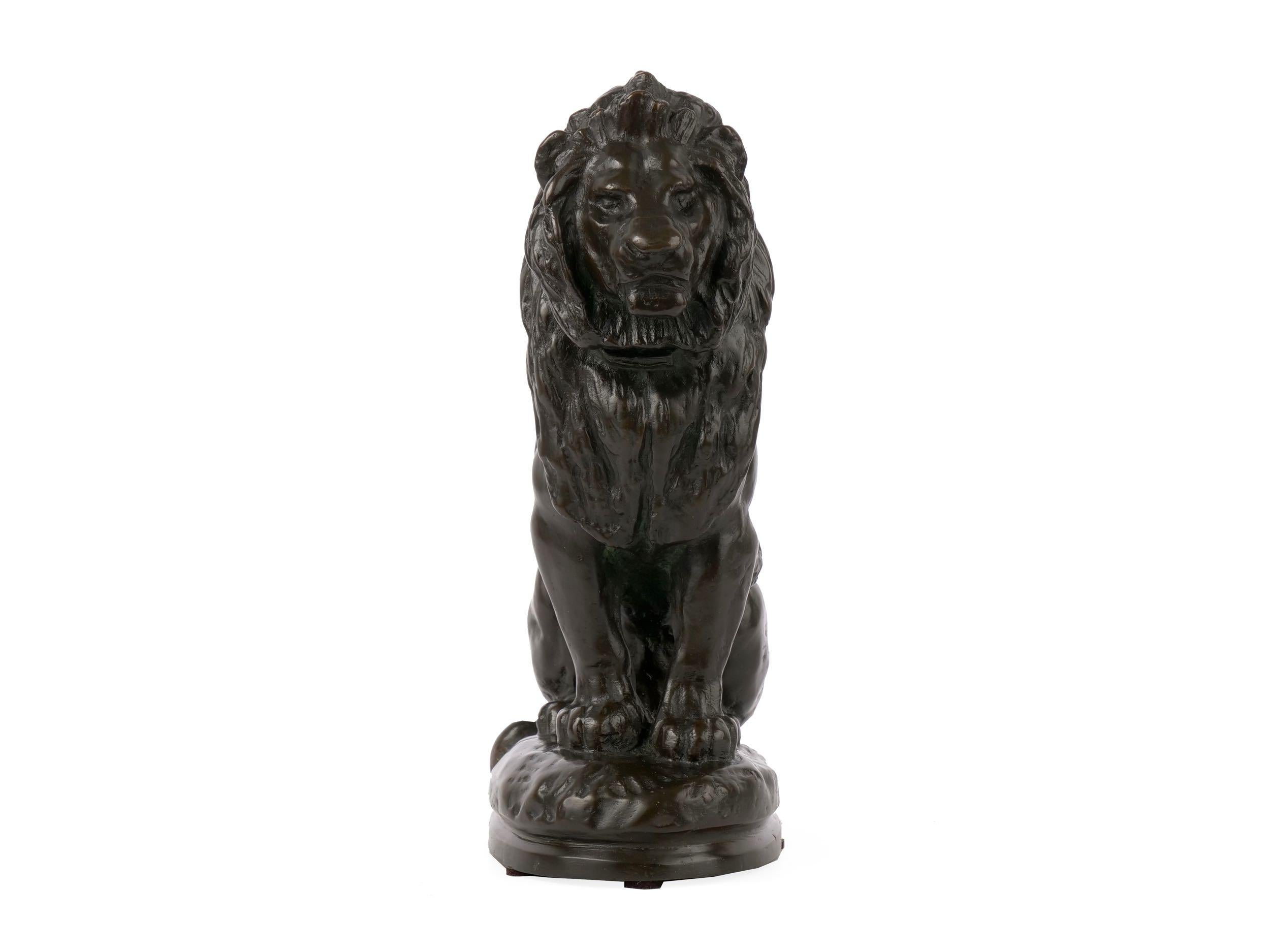 20th Century “Seated Lion” Antique French Bronze Sculpture Cast after Antoine-Louis Barye