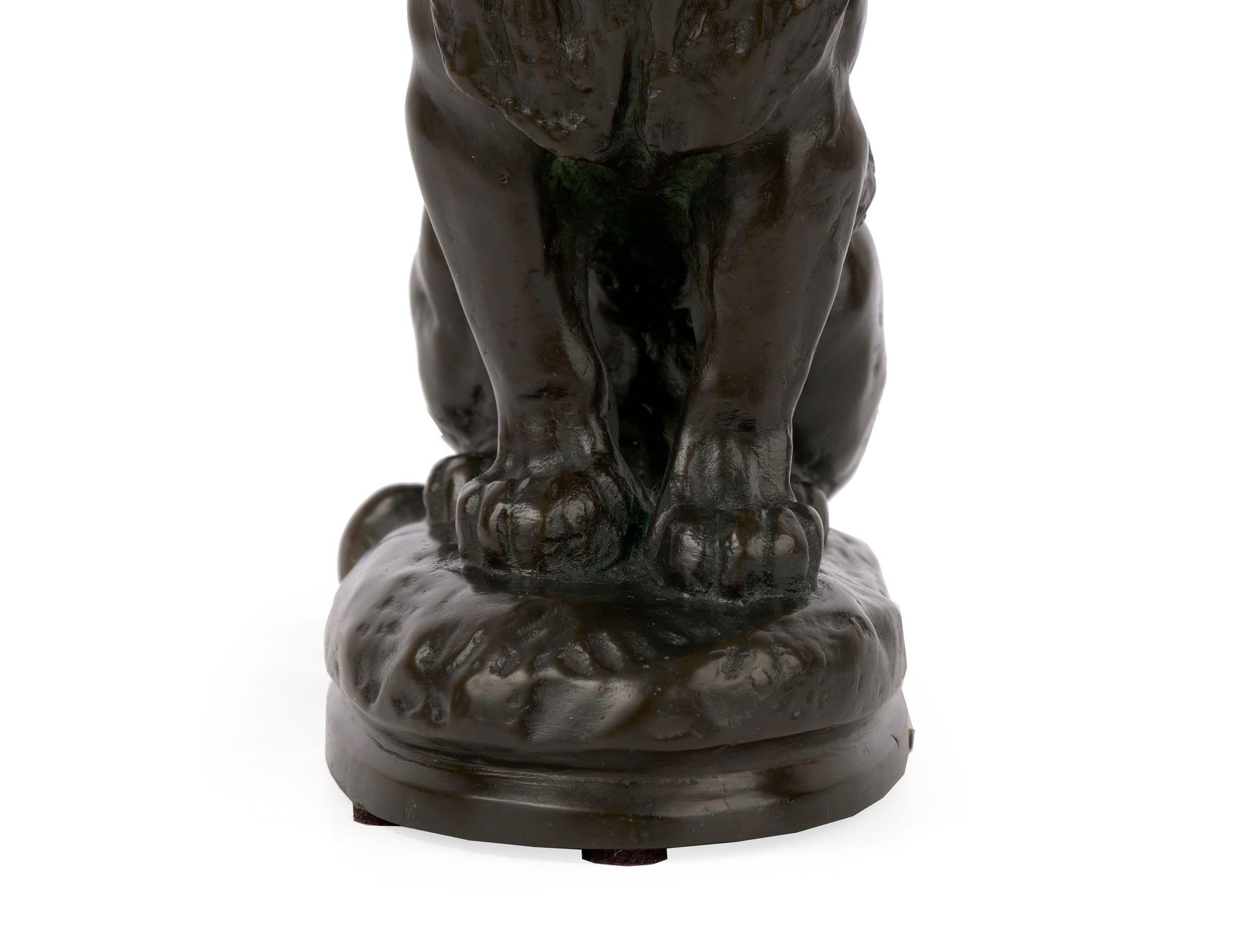 “Seated Lion” Antique French Bronze Sculpture Cast after Antoine-Louis Barye 3