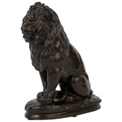 “Seated Lion” Vintage French Bronze Sculpture Cast after Antoine-Louis Barye