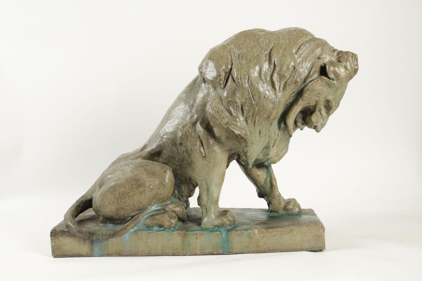 Paul Jouve sculptor (1878-1973) & Emile Muller ceramist (1915-1988)
sitting lion, early 20th century
Seated lion in enameled sandstone, model created in 1900 by Paul Jouve (1878-1973) and produced by The Muller Company from 1901. Signed Paul Jouve