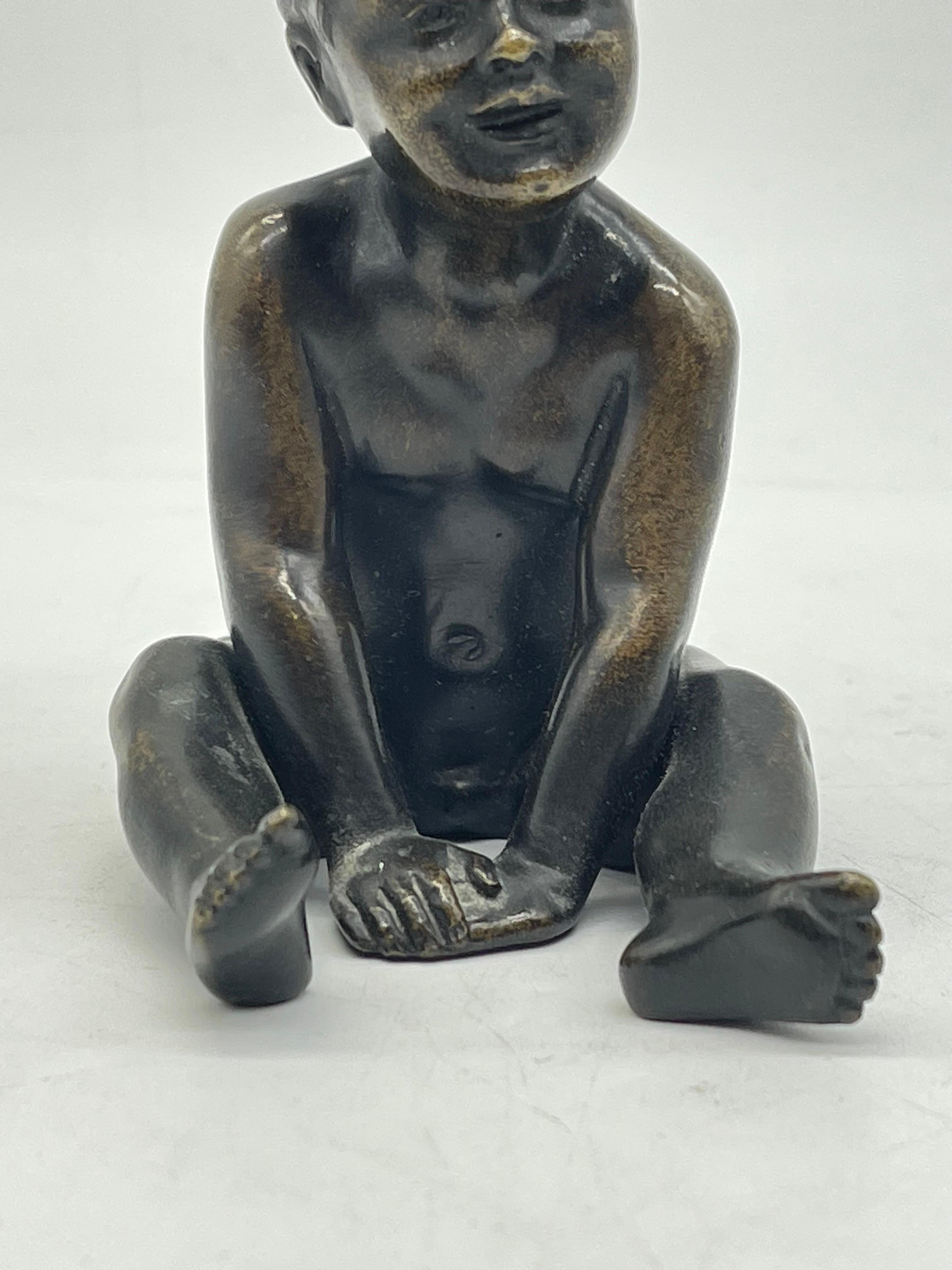 19th Century Seated little Boy/Child, solid Bronze Sculpture/Figure For Sale 9