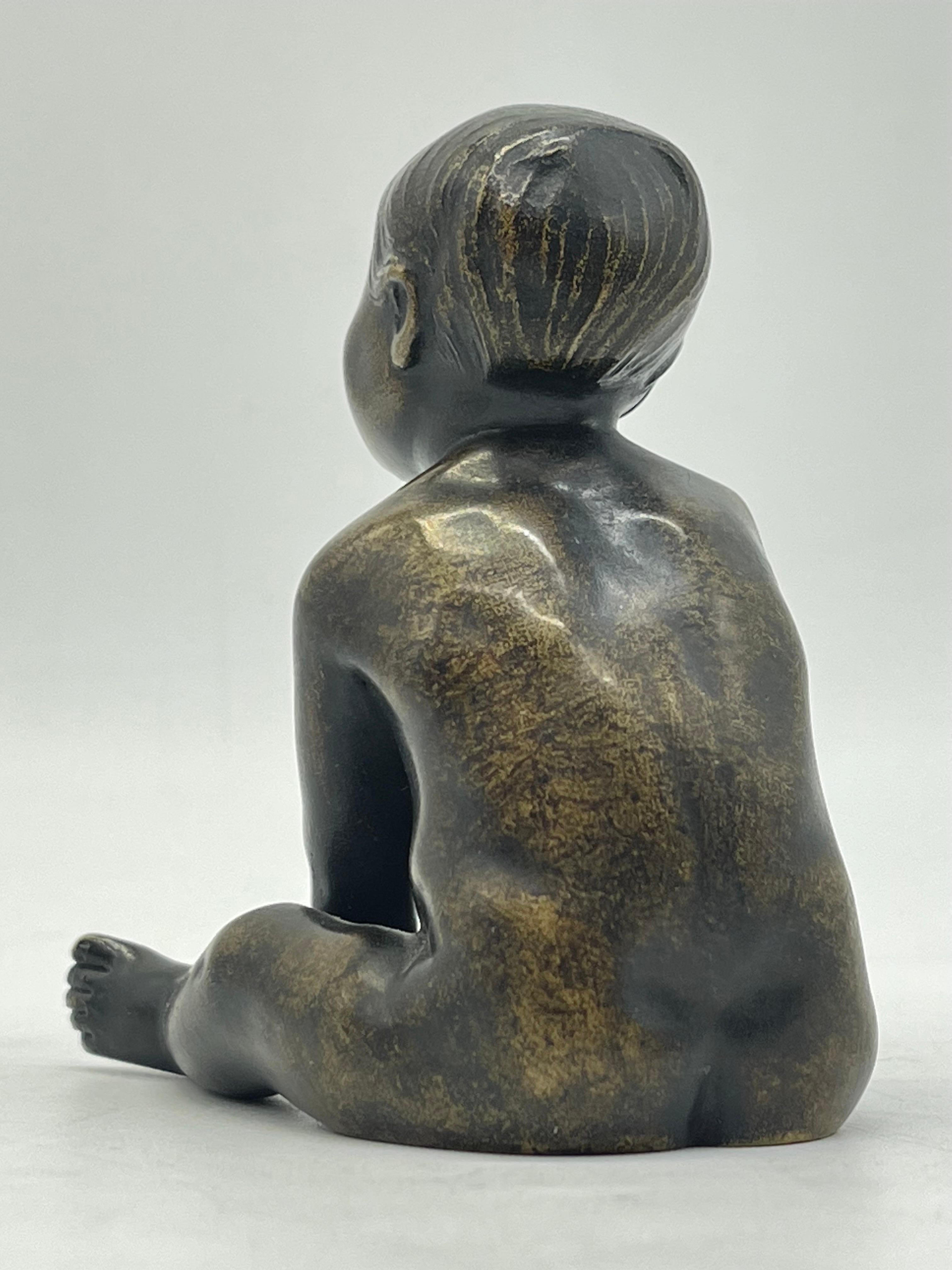19th Century Seated little Boy/Child, solid Bronze Sculpture/Figure For Sale 10