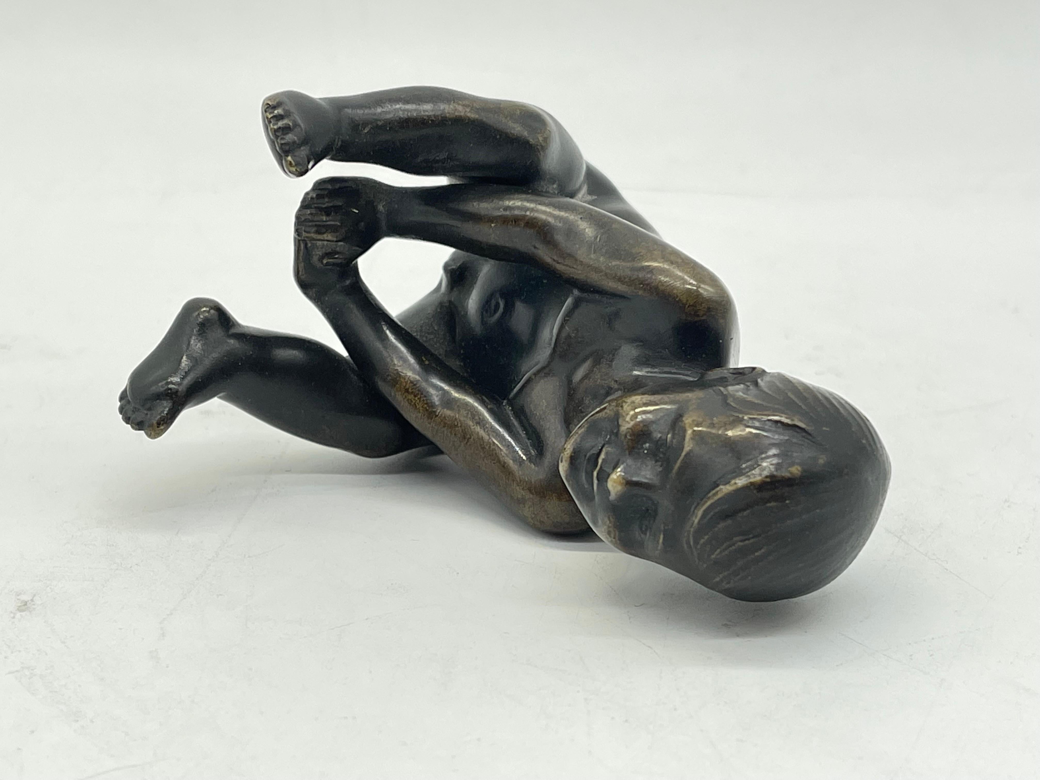 19th Century Seated little Boy/Child, solid Bronze Sculpture/Figure For Sale 11