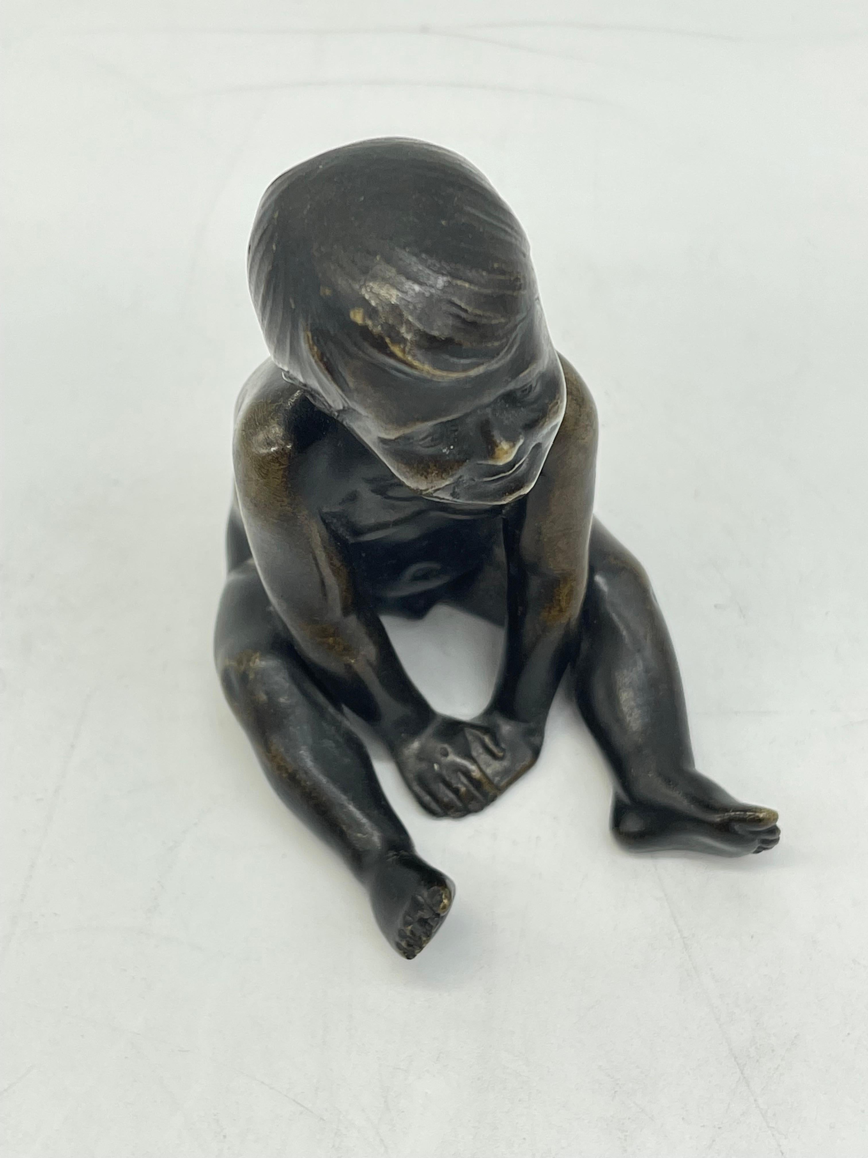 19th Century Seated little Boy/Child, solid Bronze Sculpture/Figure For Sale 12