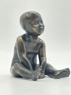 19th Century Seated little Boy/Child, solid Bronze Sculpture/Figure