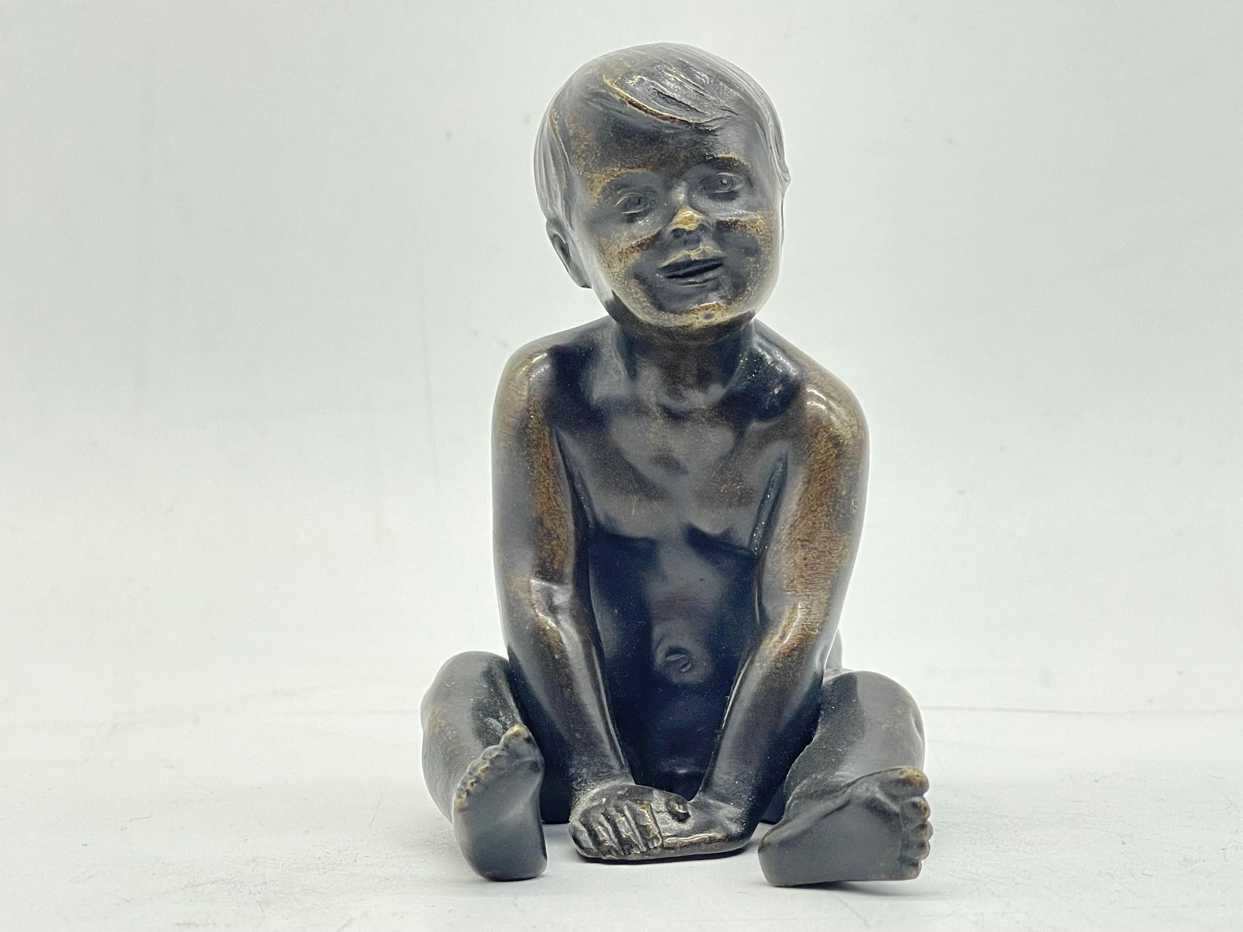 German 19th Century Seated little Boy/Child, solid Bronze Sculpture/Figure For Sale