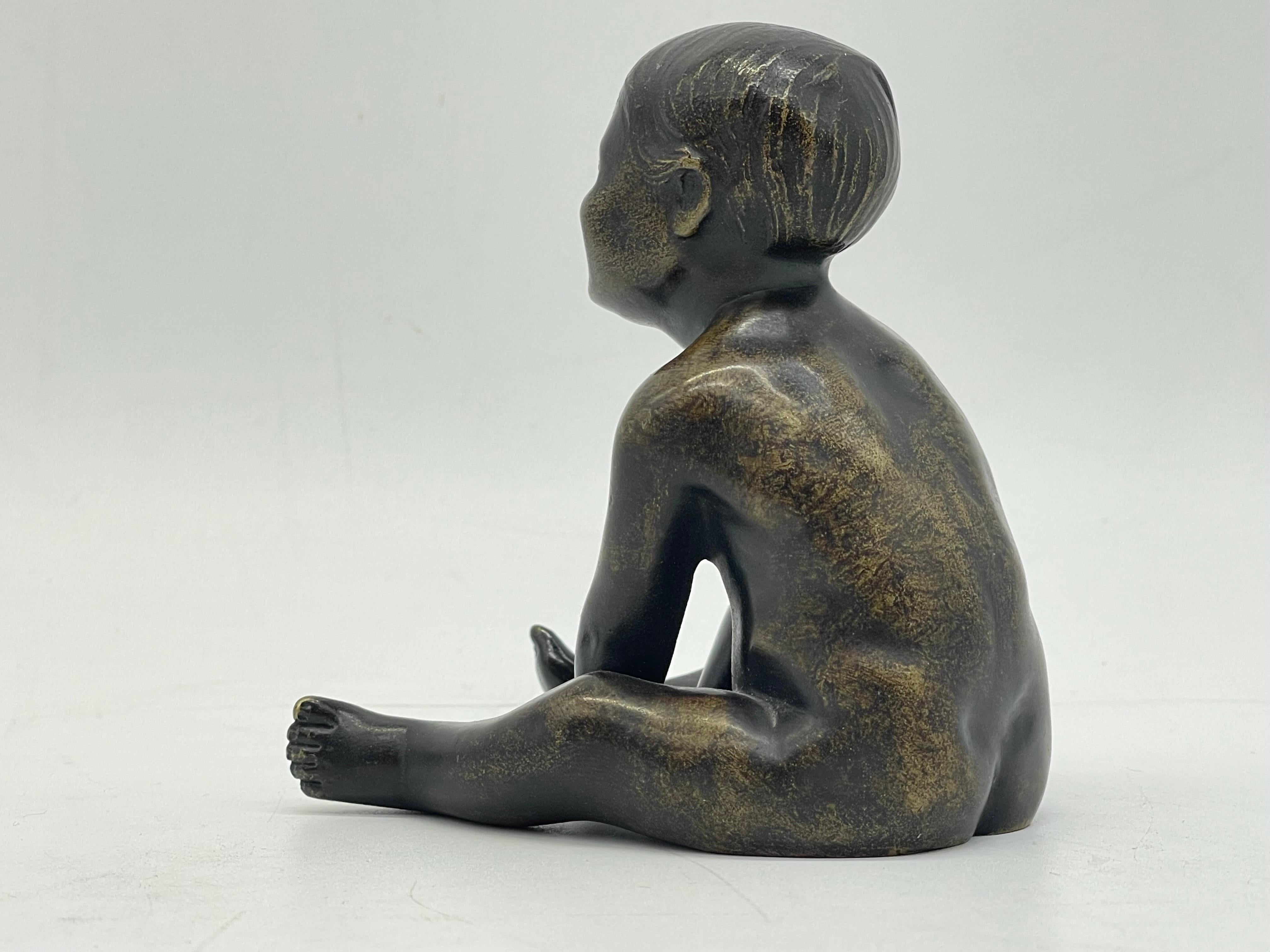 19th Century Seated little Boy/Child, solid Bronze Sculpture/Figure For Sale 1
