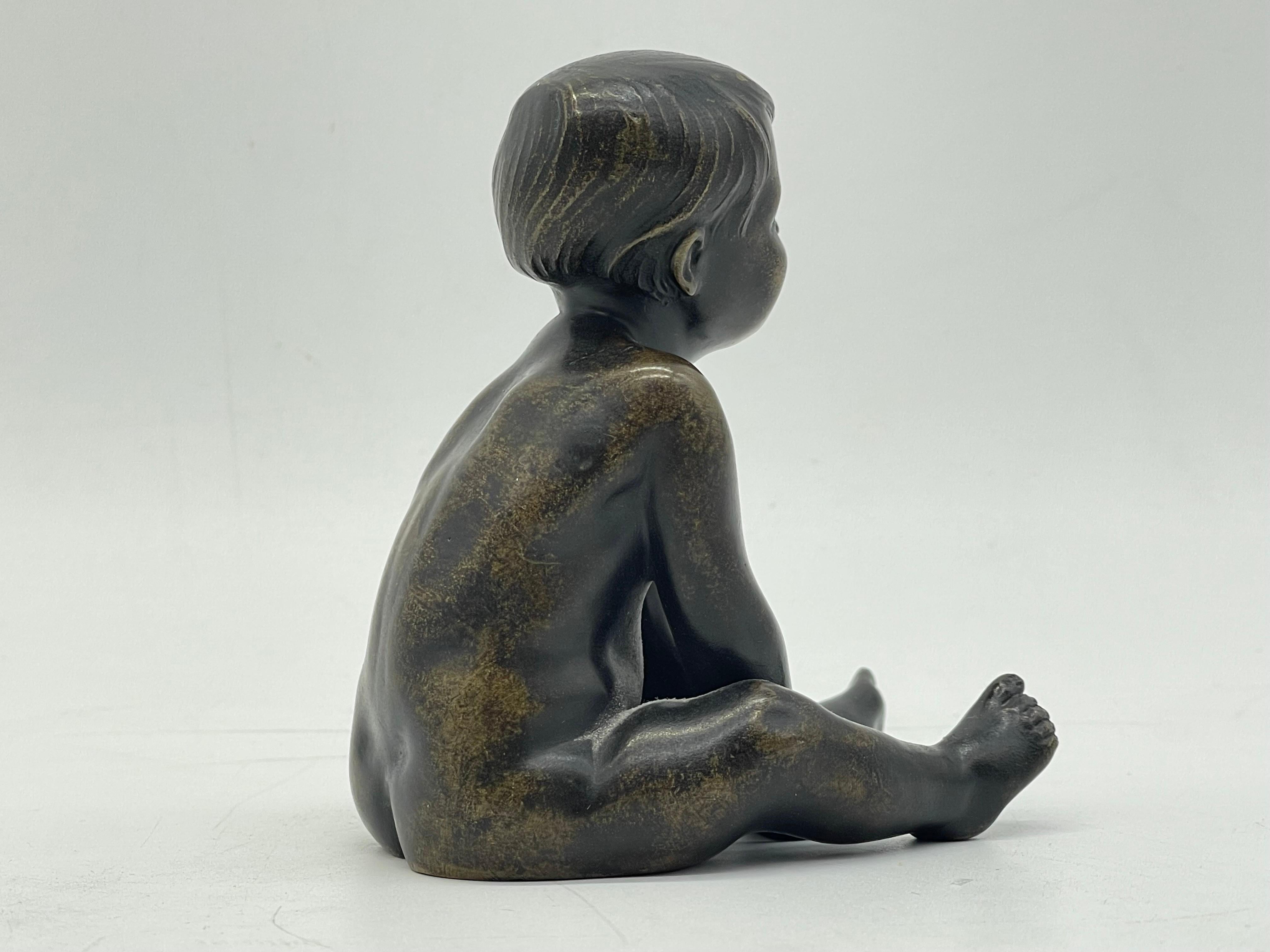 19th Century Seated little Boy/Child, solid Bronze Sculpture/Figure For Sale 3