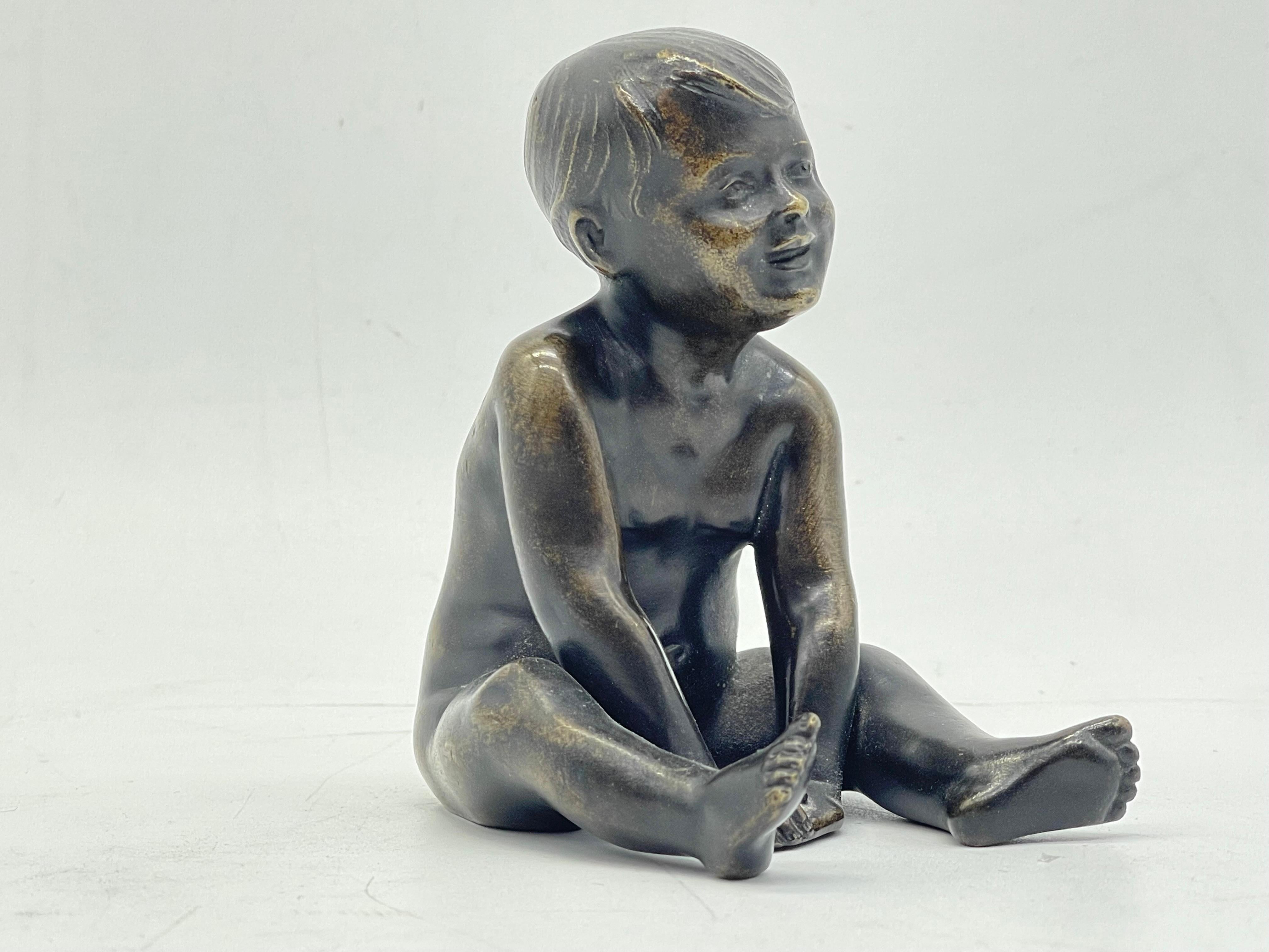 19th Century Seated little Boy/Child, solid Bronze Sculpture/Figure For Sale 4
