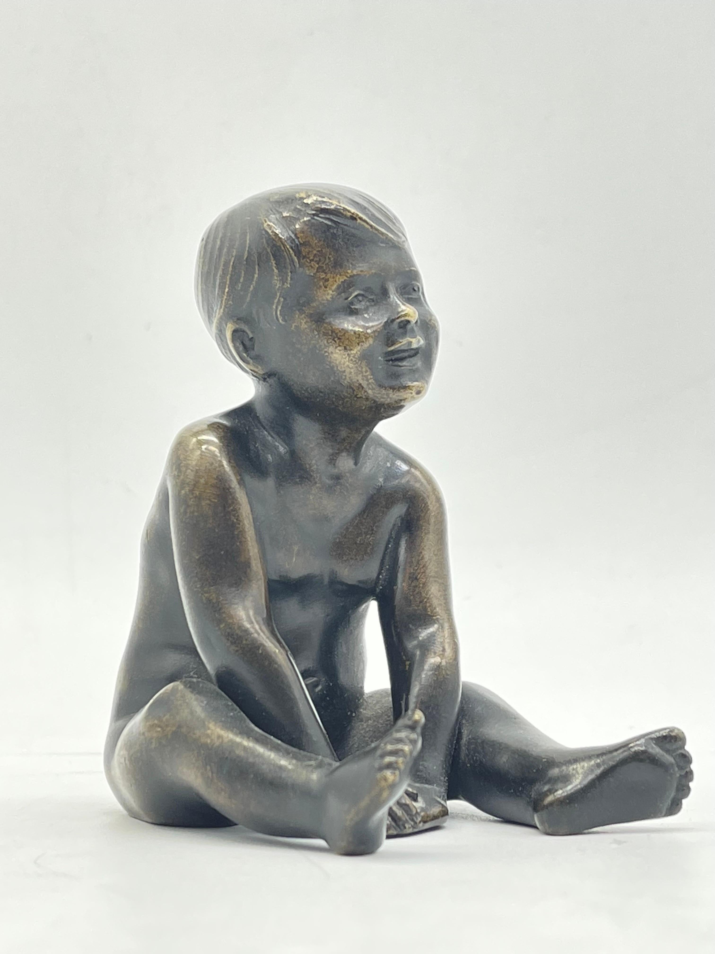 19th Century Seated little Boy/Child, solid Bronze Sculpture/Figure For Sale 5