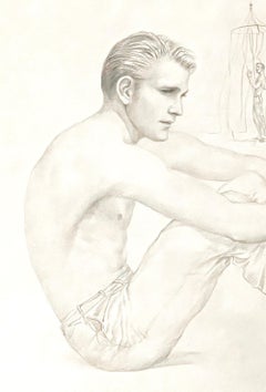 "Figura maschile seduta, in riva al mare", primo disegno di John B. Lear con cabana