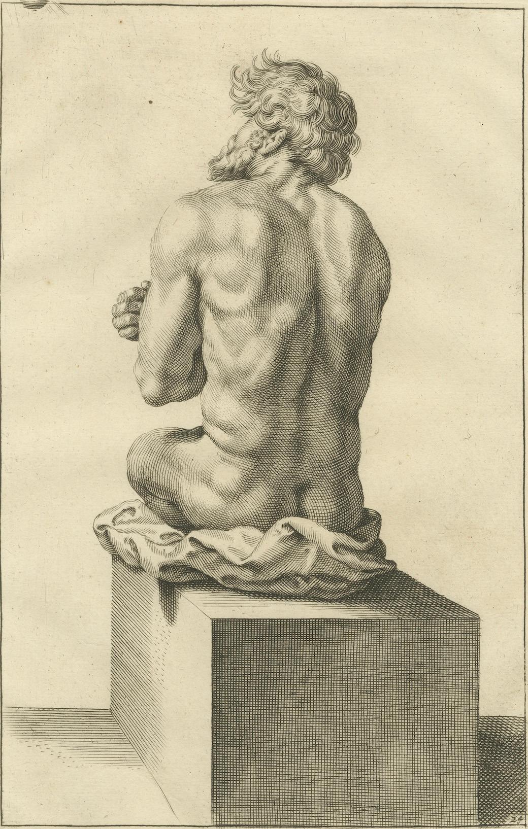 Seated Male Nude from Behind after de Lairesse German Drawing Manual, c1745