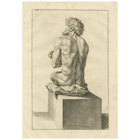 Seated Male Nude from Behind after de Lairesse German Drawing Manual, c1745