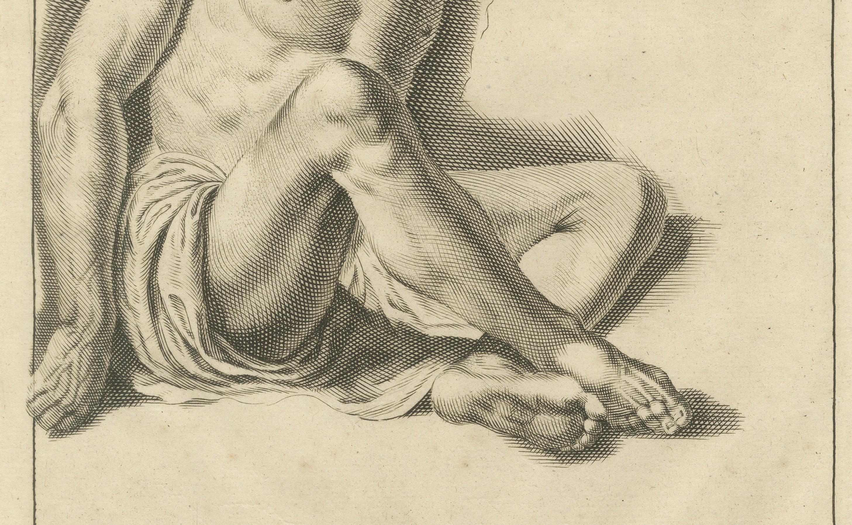 Seated Male Nude with Outstretched Arm after de Lairesse German Manual, c1745