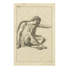 Desnudo masculino sentado con el brazo extendido según de Lairesse Manual alemán, c1745