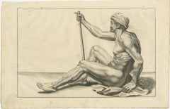 Seated Male Nude with Staff after de Lairesse German Drawing Manual, c1745