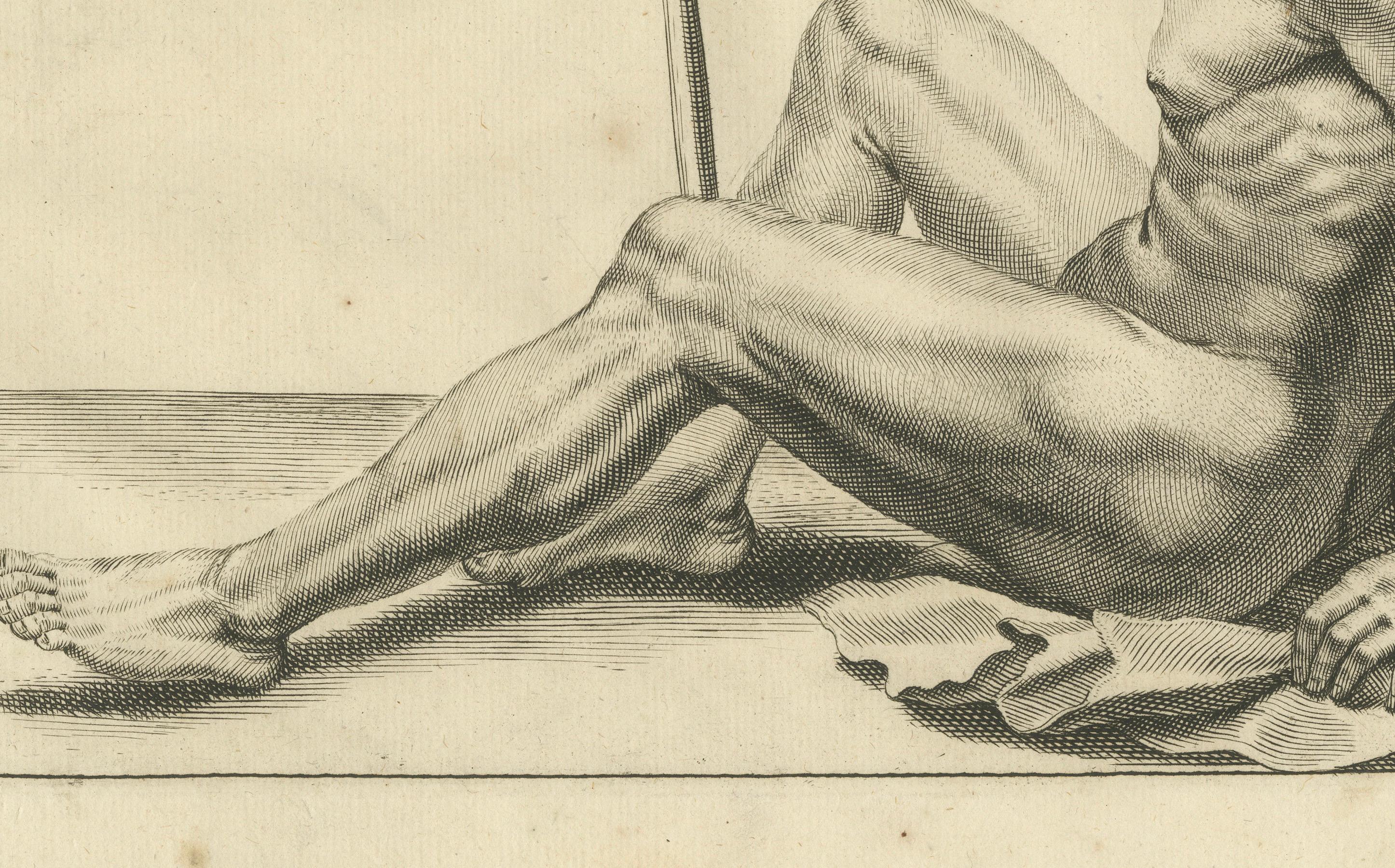 Seated Male Nude with Staff after de Lairesse German Drawing Manual, c1745