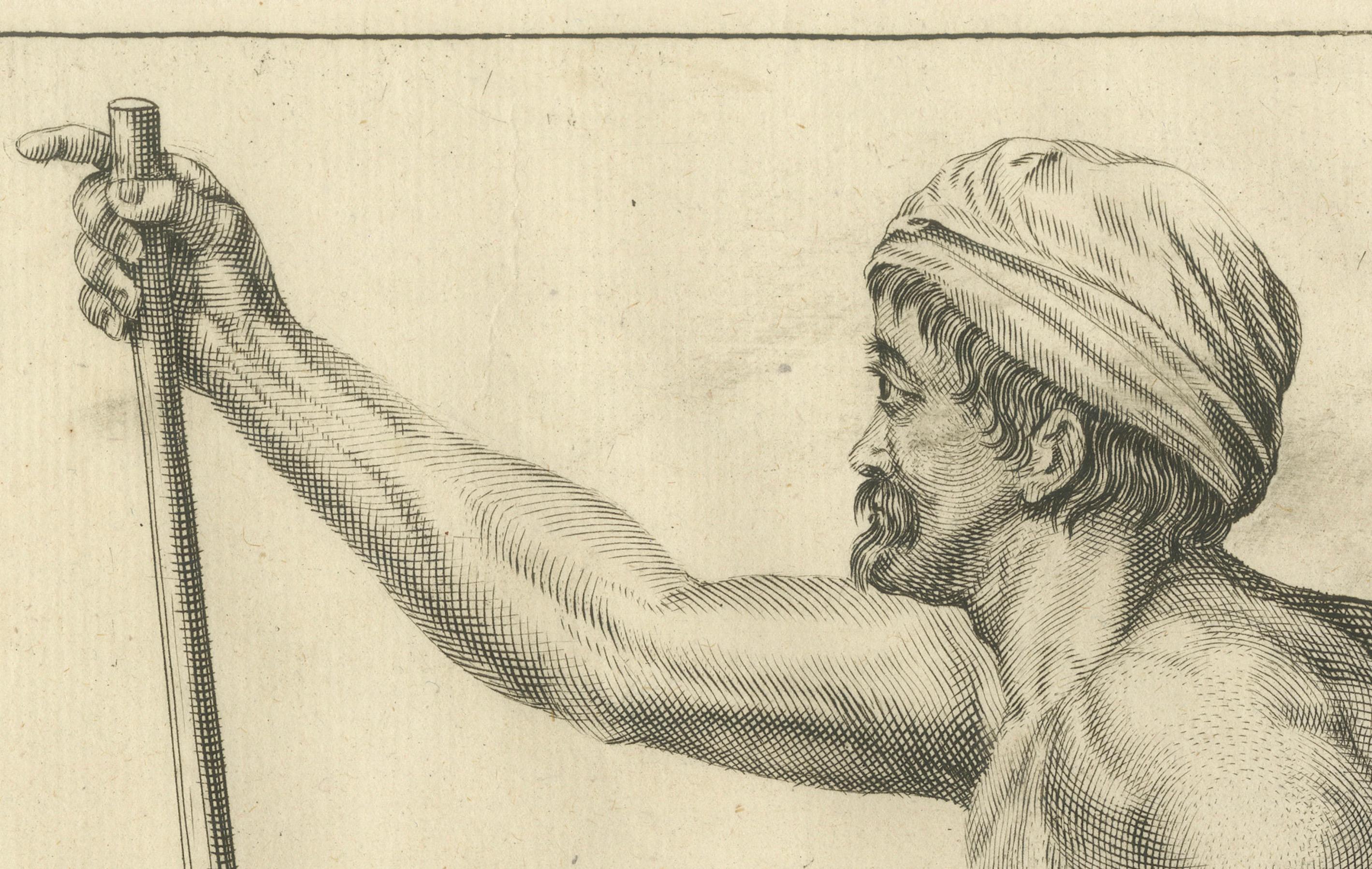 Seated Male Nude with Staff after de Lairesse German Drawing Manual, c1745