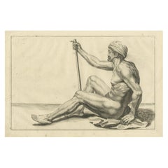 Seated Male Nude with Staff after de Lairesse German Drawing Manual, c1745