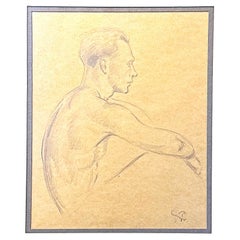 « Man assis », dessin fin d'une figure masculine nue par Woodruff, artiste de Vogue