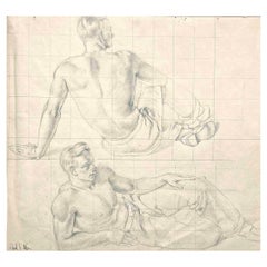 "Seated Man, Two Positions", Drawing of Half-Nude Male Figure by Ulen, 1930s