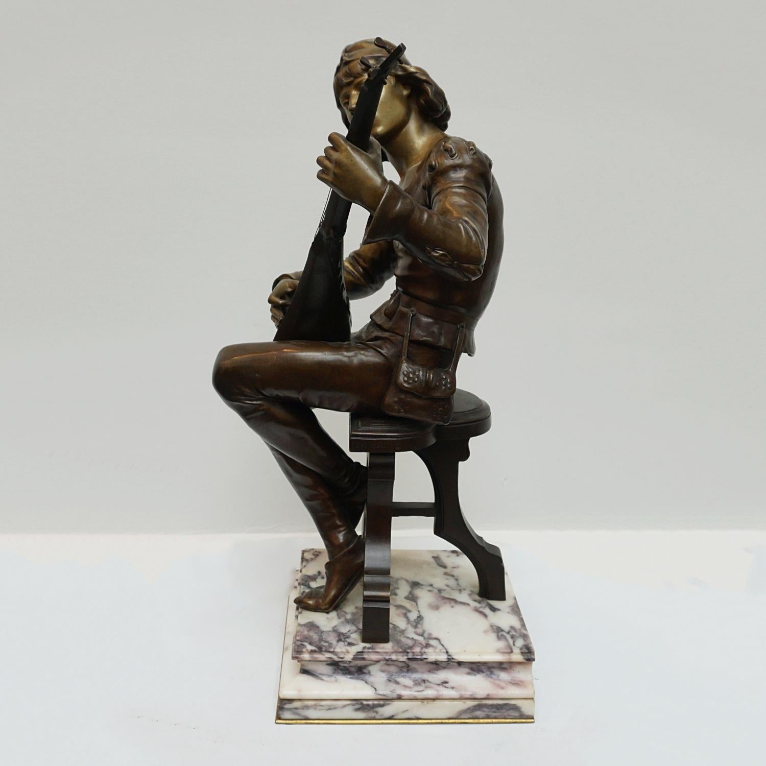 'Seated Minstrel' a Late 19th Century Bronze Sculpture by Emile Boisseau For Sale 5