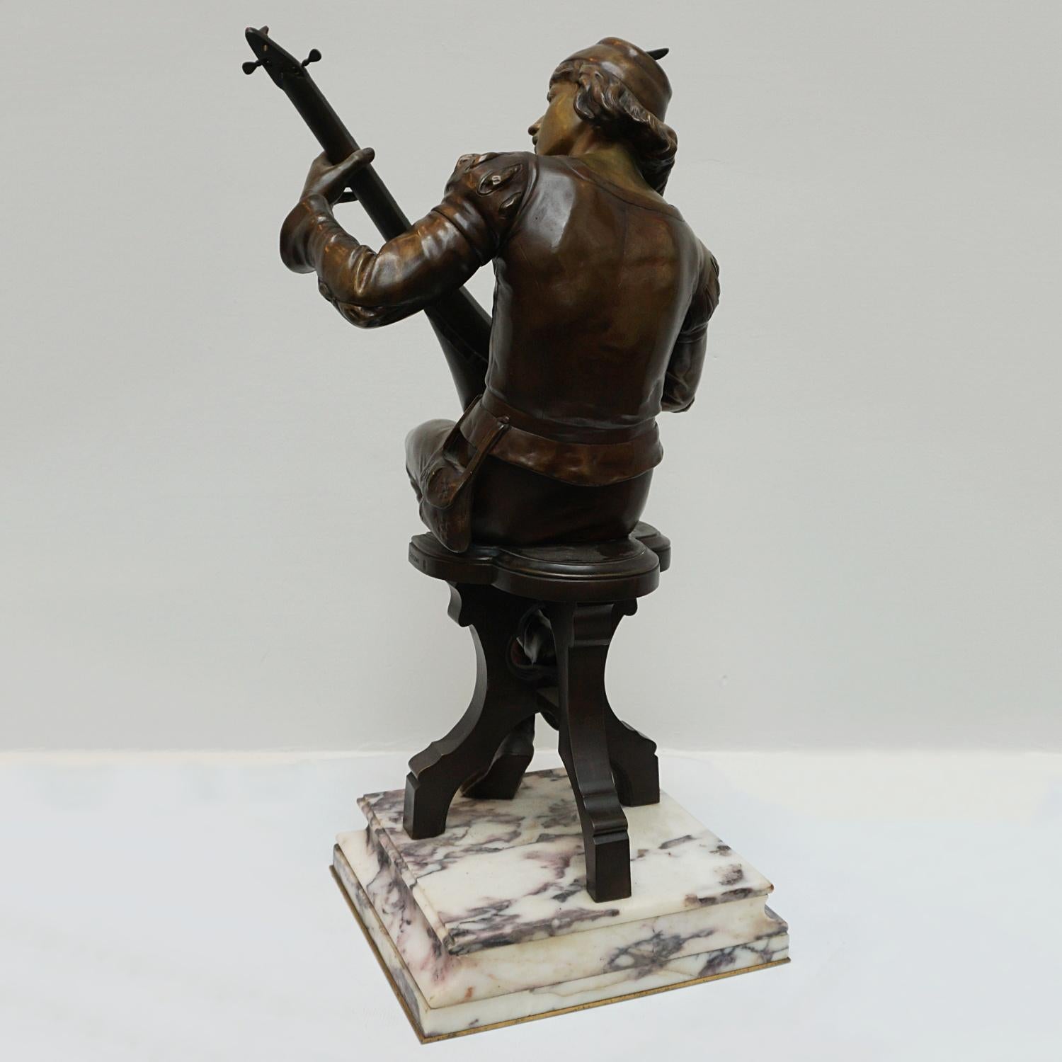 'Seated Minstrel' a Late 19th Century Bronze Sculpture by Emile Boisseau For Sale 6
