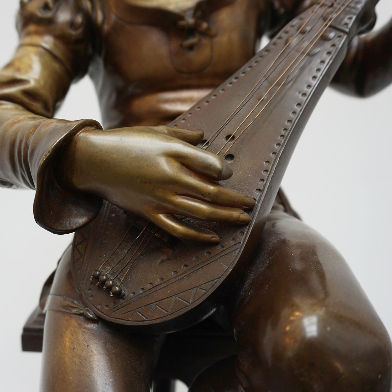 Late Victorian 'Seated Minstrel' a Late 19th Century Bronze Sculpture by Emile Boisseau For Sale