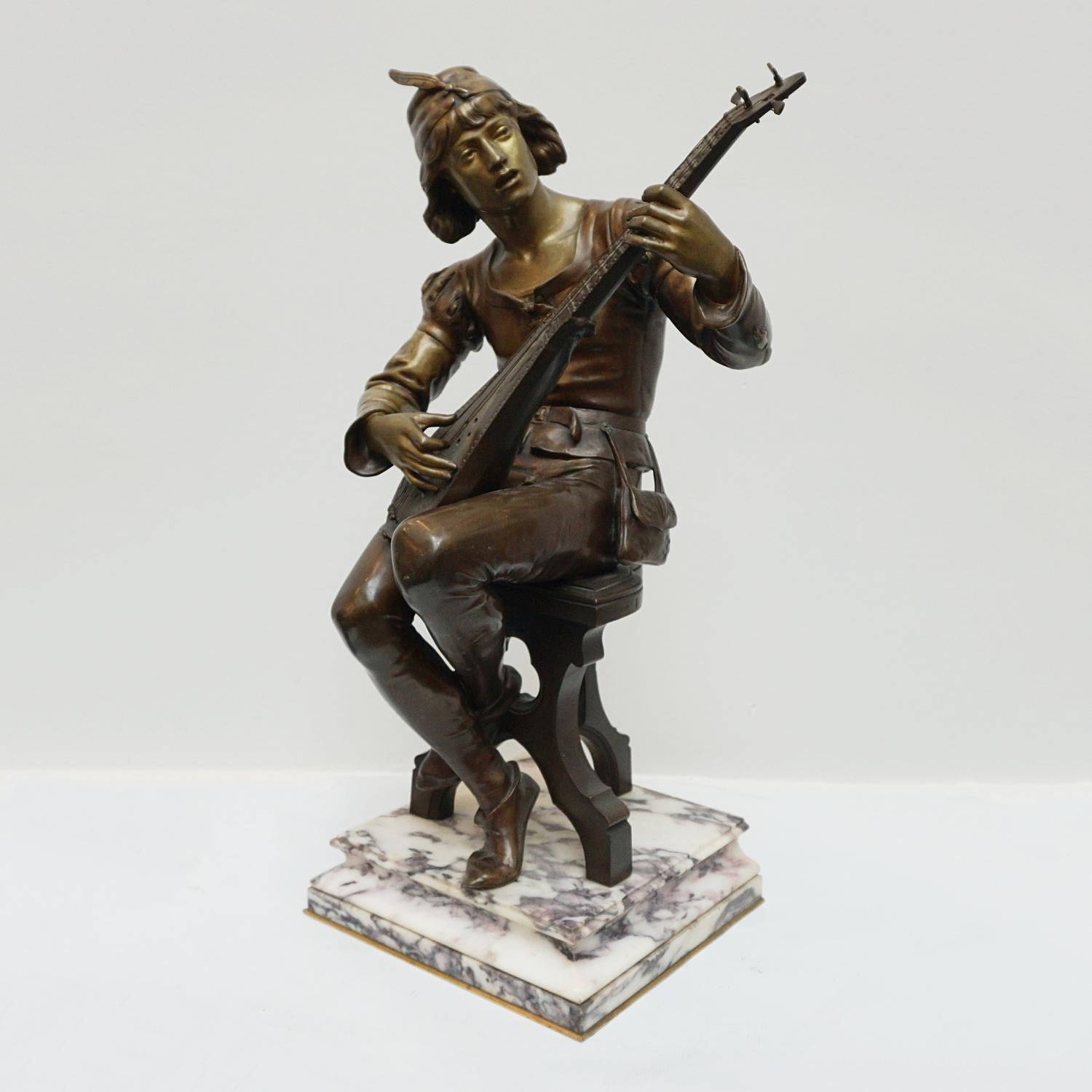 'Seated Minstrel' a Late 19th Century Bronze Sculpture by Emile Boisseau For Sale 2